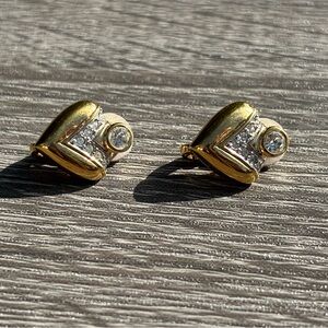 Nina Ricci Heart Clip On Earrings 22k Gold Plated With Swarovski Crystals NWOT